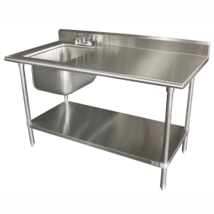 009-KMS11B305LX 60" Work Table - Left Sink, 5" Backsplash, 30" W, 16 ga 304 Stainless