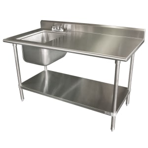 009-KMS11B306LX 72" Work Table - Left Sink, 5" Backsplash, 30" W, 16 ga 304 Stainless
