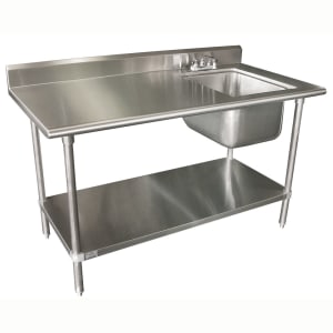 009-KMS11B305RX 60" Work Table - Right Sink, 5" Backsplash, 30" W, 16 ga 304 Stainless
