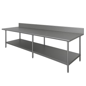 009-KSLAG248X 96" 16 ga Work Table w/ Undershelf & 430 Series Stainless Top, 5" Backsplash