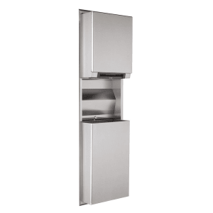 016-B3979 12 gallon Recessed Bathroom Trash Can w/ Paper Towel Dispenser, Stainless