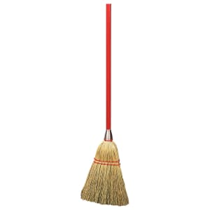 028-368100 34"L Flo-Pac® Lobby Broom w/ Straight Corn Bristles & Red Handle