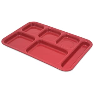 028-4398805 Melamine Rectangular Tray w/ (6) Compartments, 14 1/2" x 10", Red