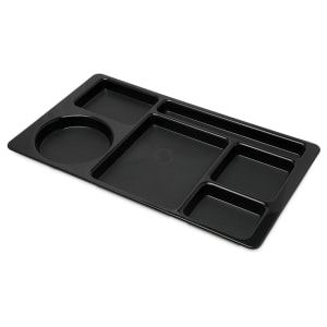 028-61503 Plastic Rectangular Tray w/ (6) Compartments, 15" x 8 3/4", Black