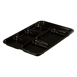 028-614R03 Plastic Rectangular Tray w/ (6) Compartments, 14 3/8" x 10", Black