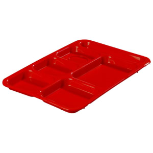 028-P614R05 Plastic Rectangular Tray w/ (6) Compartments, 14 3/8" x 10" Red