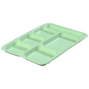 028-P614R09 Plastic Rectangular Tray w/ (6) Compartments, 14 3/8" x 10" Green