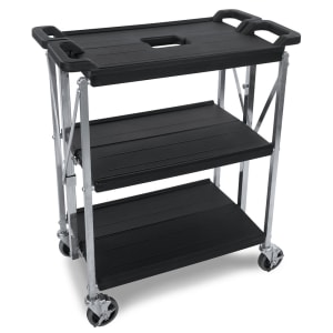 028-SBC1521BK 3 Level Polymer Utility Cart w/ 350 lb Capacity, Flat Ledges