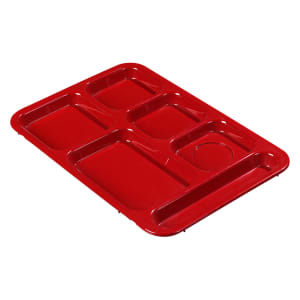 028-614R05 Plastic Rectangular Tray w/ (6) Compartments, 14 3/8" x 10", Red