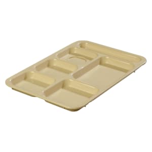 028-614R25 Plastic Rectangular Tray w/ (6) Compartments, 14 3/8" x 10", Tan
