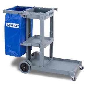 028-JC1945S23 Janitor Cart w/ 3 Shelves, Gray/Blue