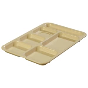 028-P614R25 Plastic Rectangular Tray w/ (6) Compartments, 14 3/8" x 10" Tan