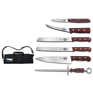 037-46047 7 Piece Cutlery Roll Set w/ Canvas Case, Rosewood Handle