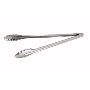 Winco UT-16HT Extra-Heavyweight 16 Long 1.2 mm Thick Stainless Steel  Coiled-Spring Scalloped-Edge Utility Tongs