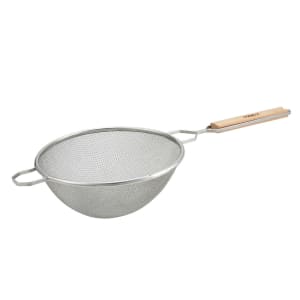 080-MS2K10D 10 1/2" Strainer w/ Double Fine Mesh & Flat Wooden Handle