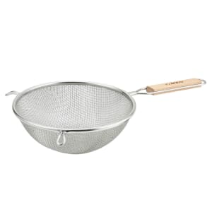 080-MS3A8D 8" Round Strainer w/ Double Fine Mesh & Flat Wooden Handle