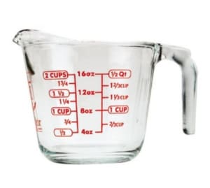 075-55177OL11 16 oz Open Handled Glass Measuring Cup w/ Red Lettering