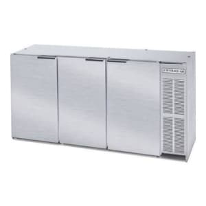 118-BB72HC1S 72" Bar Refrigerator - 3 Swinging Solid Doors, Stainless, 115v