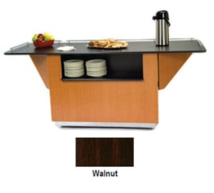 121-6855WAL 99" Breakout Mobile Serving Counter w/ Shelves & Laminate Top, Walnut