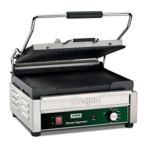 141-WPG250 Single Commercial Panini Press w/ Cast Iron Grooved Plates, 120v