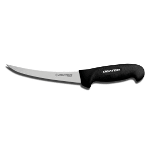 135-24003B 6" Narrow Stiff Boning Knife w/ Soft Black Rubber Handle, Carbon Steel