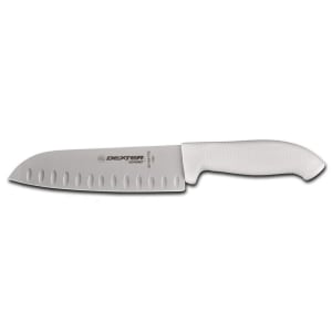 135-24503 7" Santoku Knife w/ High Carbon Steel Blade & White Rubber Handle