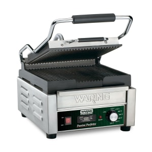 141-WPG150T Single Commercial Panini Press w/ Cast Iron Grooved Plates, 120v