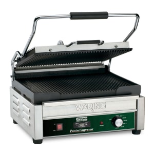 141-WPG250TB Single Commercial Panini Press w/ Cast Iron Grooved Plates, 208v/1ph