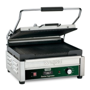 141-WPG250T Single Commercial Panini Press w/ Cast Iron Grooved Plates, 120v