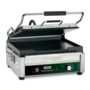 141-WFG275 Single Commercial Panini Press w/ Cast Iron Smooth Plates, 120v