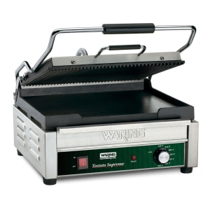 141-WDG250 Double Commercial Panini Press w/ Cast Iron Grooved & Smooth Plates, 120v 
