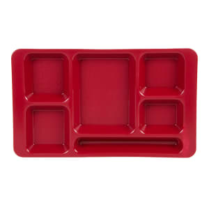 144-1596CP416 Plastic Rectangular Tray w/ (6) Compartments, 9" x 15", Cranberry