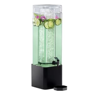 151-1112313 3 Gallon Square Glass Beverage Dispenser w/ Ice Chamber - Black Metal Base