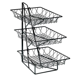 151-12933 3 Tier Display Rack w/ 12" Square Wire Baskets, Black Wire