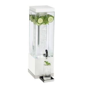 151-3002355 3 gal Beverage Dispenser w/ Ice Tube - Plastic Container, White/Stainless Base