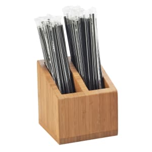 151-330860 2 Compartment Straw Holder - 5" x 5" x 5 1/2", Bamboo