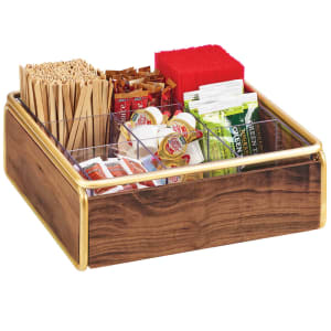 151-370746 9 Compartment Condiment Organizer - 12" x 12" x 4 1/2", Walnut/Brass
