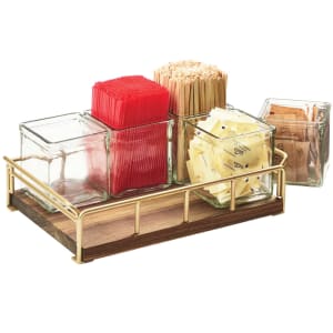 151-371346 Rectangular 6 Compartment Condiment Jar Display - Clear/Brown