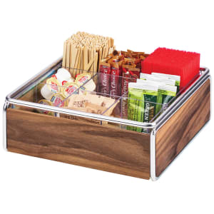 151-370749 9 Compartment Condiment Organizer - 12" x 12" x 4 1/2", Walnut/Chrome