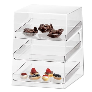 151-P257 Countertop Display Case w/ Rear Door & 3 Removable Trays, Clear