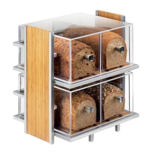 151-1279 Eco Modern Bread Box Display w/ 2 Tiers, Silver Wire & Bamboo