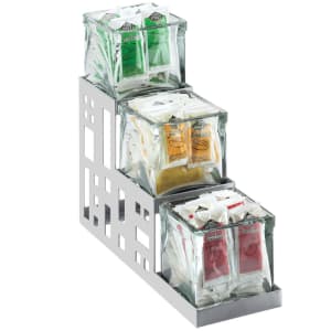151-160455 Rectangular 3 Compartment Condiment Jar Display - Clear/Silver