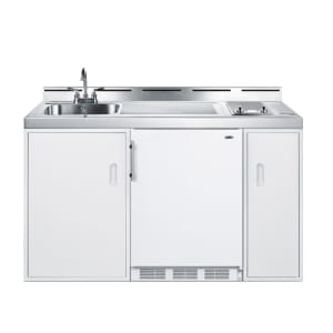 162-C60ELGLASS 60" All-in-One Combo Kitchen - Refrigerator, Freezer, 2 Burner, 2 Cabinet, 11...