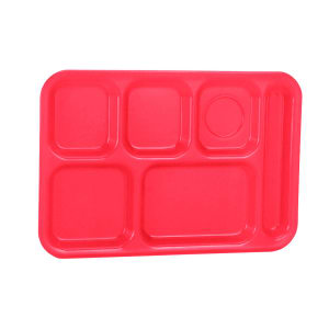 175-201502 Plastic Rectangular Tray w/ (6) Compartments, 14 3/4" x 9 7/8", Red
