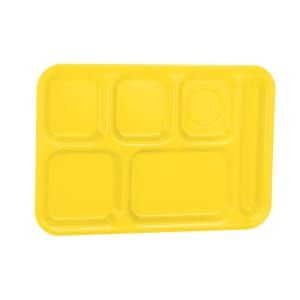 175-2015138 Plastic Rectangular Tray w/ (6) Compartments, 14 3/4" x 9 7/8", Bright Yell...