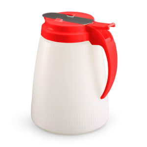 175-474802 48 oz Dripcut® Cylindrical Dripcut Server - White Polyethylene, Red Plastic Top