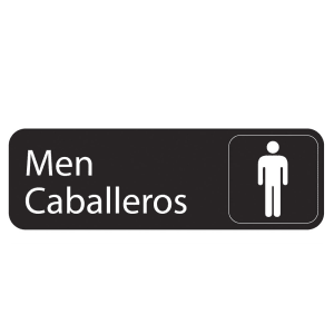 175-4566 Men/Caballeros Sign - 3" x 9" White on Black