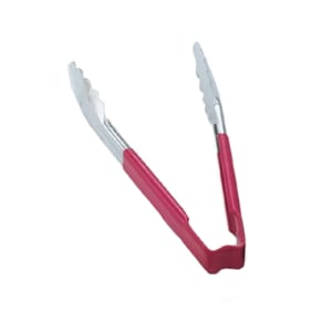 175-4790940 9 1/2"L Stainless Steel Utility Tongs - Red