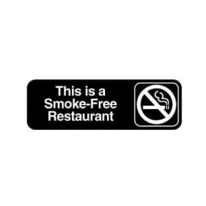 175-4524 Smoke-Free Restaurant Sign - 3x9" White on Black