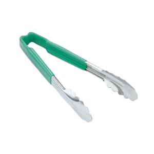 175-4790970 9 1/2"L Stainless Steel Utility Tongs - Green